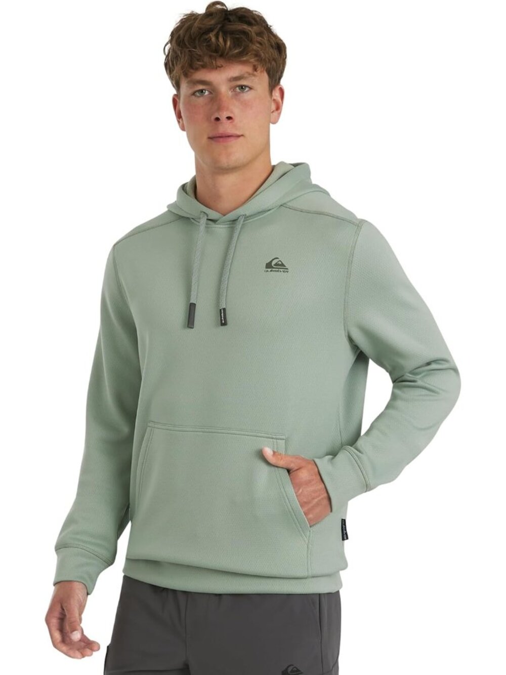 Quiksilver Men's Sage Green Regular Fit Jacquard Mesh Fleece Sweatshirt Hoodies